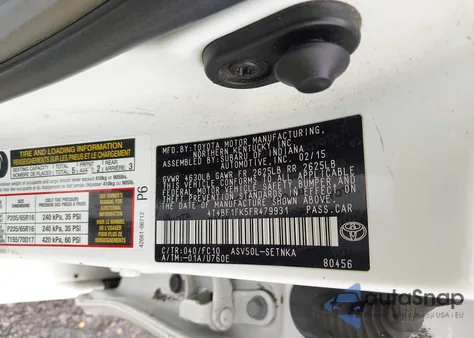 2015 Toyota Camry Le из США, поврежденный, VIN 4T4BF1FK5FR479931